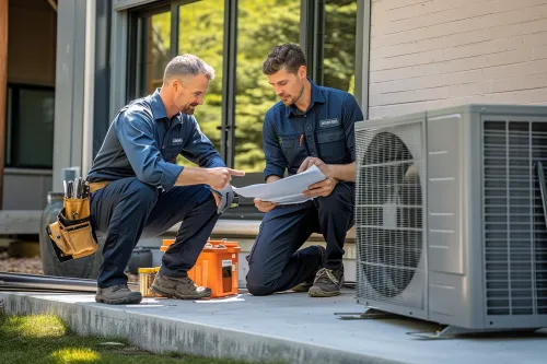 Guide détaillé pour installer une pompe à chaleur étape par étape avec un technicien réalisant le raccordement électrique